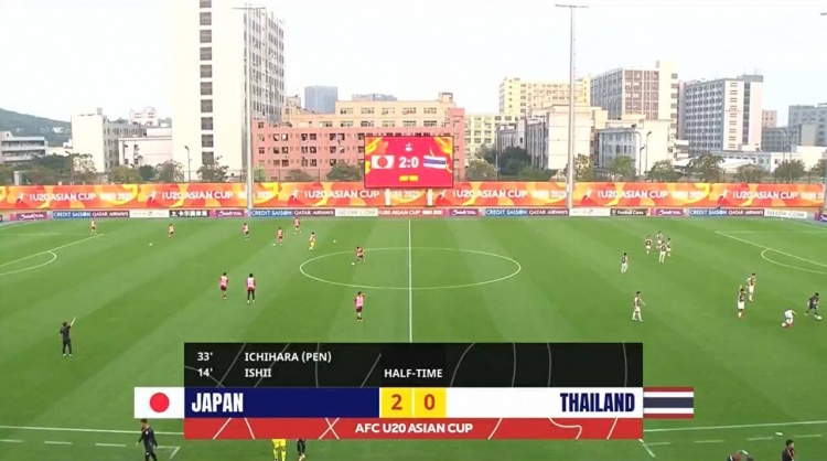  半場-日本U20 2-0領先泰國U20，石井久繼破門+中柱 泰國0射正