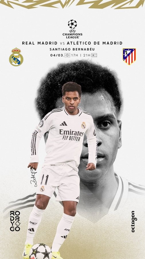  歐冠馬德里德比！羅德里戈曬個人海報：伯納烏見，HALA MADRID